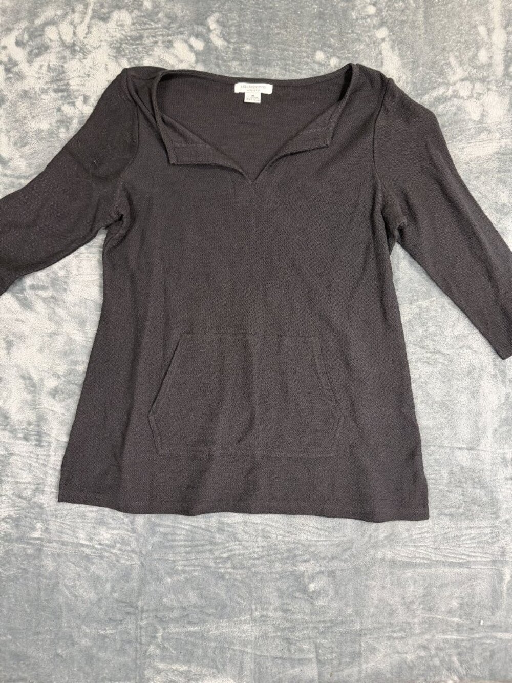 Liz Claiborne Womens Black Pullover Top M 3/4 Sleeve Cotton Blend